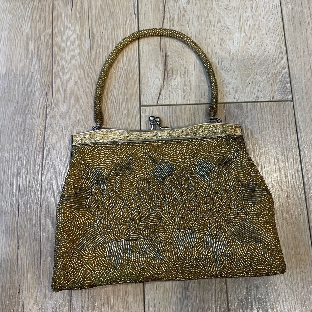 Gold Beaded Mini Snap Hand Bag